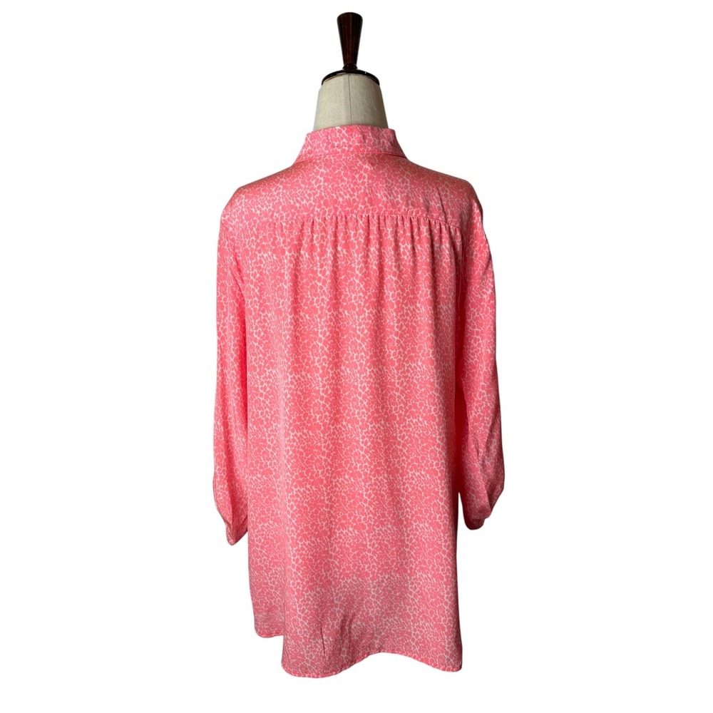 Britt Ryan Silk Tunic Blouse Women Large Pink Leopard Print Roll Tab Old Money - Picture 3 of 12